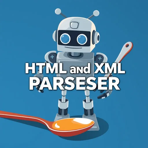 A robot and a spoon in the background, symbolizing the ability of Beautiful Soup to parse and extract data from HTML and XML documents